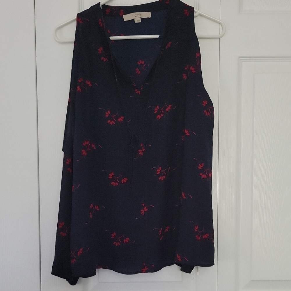 LOFT Blue and Deep Pink Sleeveless Blouse